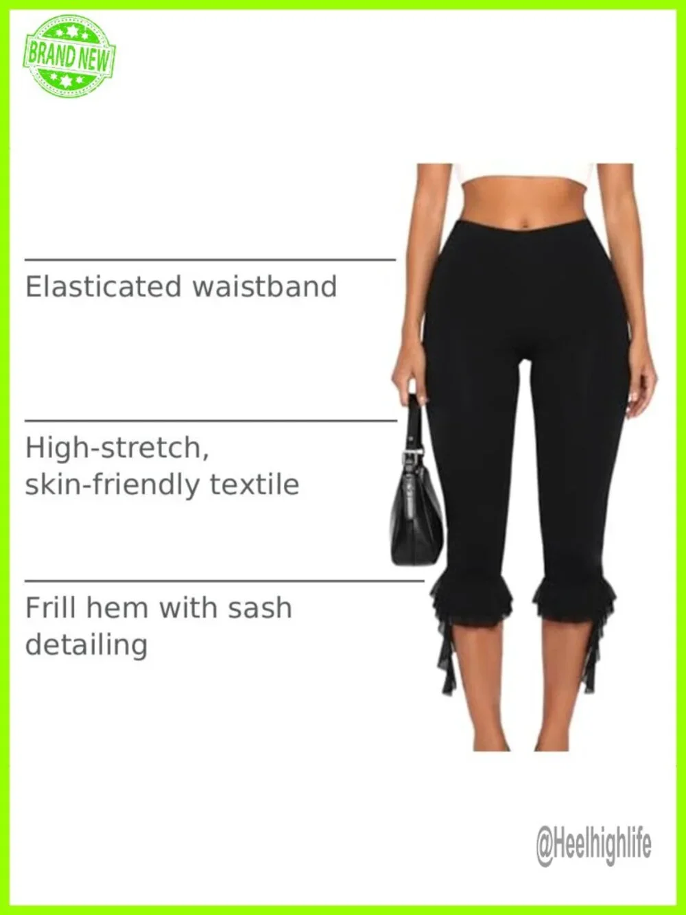 Women's High Stretch Cotton Blend Y2K Capri Leggings with Ruffled Hem